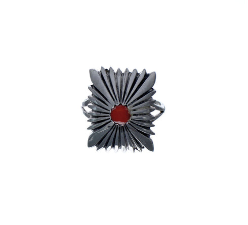 Native American Authentic Sterling Silver Coral Ring Size 7-1/4 AX127247
